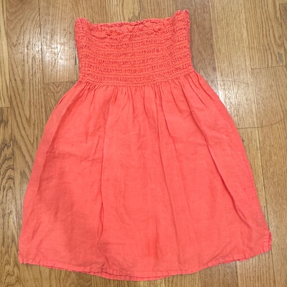 Juicy Couture - Y2K - Linen Strapless Dress - Bright Coral/Orange - Size L - Picture 2 of 7